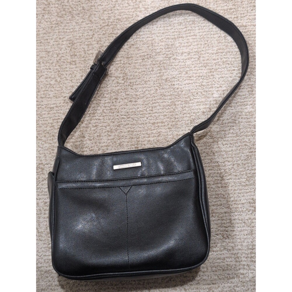 STUDIO WORKS Medium Sz Black Vinyl Organizer Pockets Shoulder Bag Handbag Purse